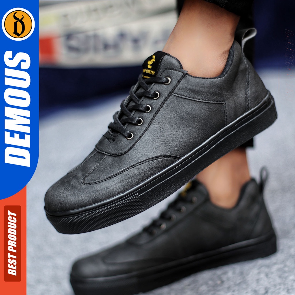 Sepatu Sneakers Pria Sepatu Casual Pria Kulit Pu Sepatu Kerja Kuliah Kondangan Sepatu Hitam Pria DEMOUS JIMUAT