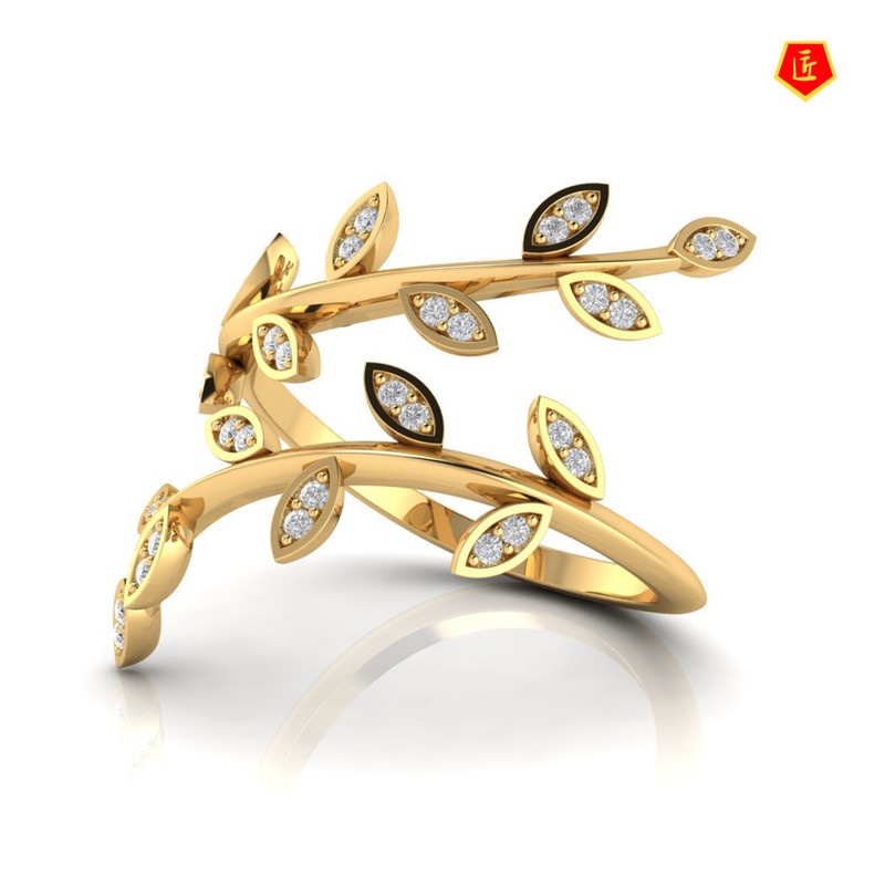 [Ready Stock]Simple Elegant Olive Leaf Diamond Rose Gold Ring