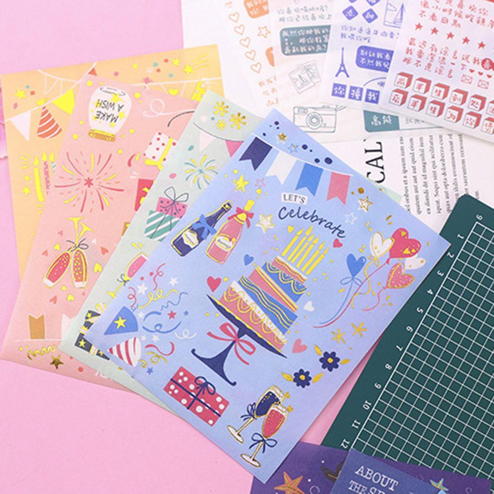 Lanfy Alat Tulis Stiker Set Kawaii 48 Pcs Dengan Graver Cutting Mat Bujo Dekorasi DIY Craft Planner Perlengkapan Sekolah Diary Scrapbooking Stickers