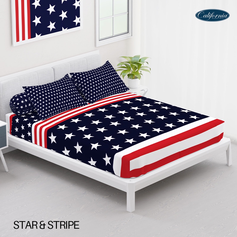 CALIFORNIA Sprei King Fitted Bantal 4 180x200 Star and Stripe