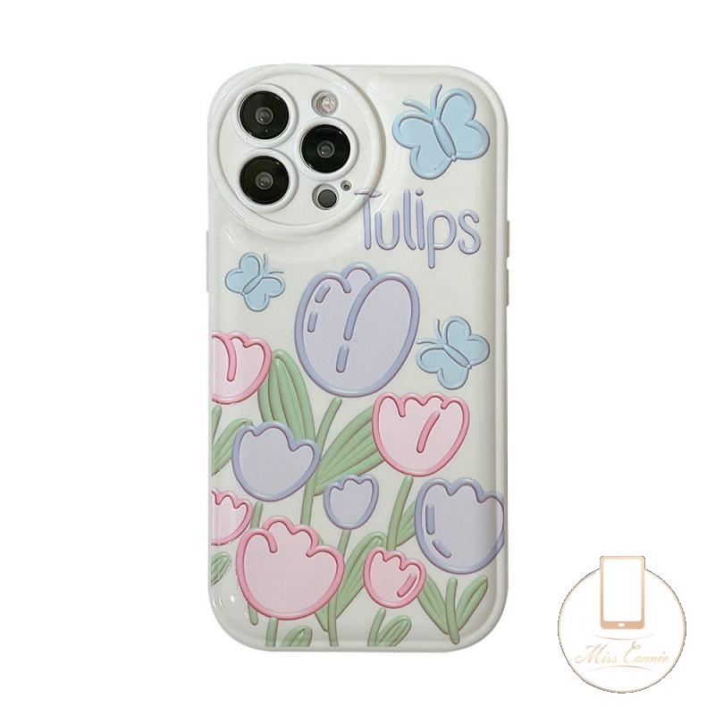 Soft Case TPU Motif Bunga Tulip Kupu-Kupu Untuk IPhone XR 7Plus 8Plus 6 6s Plus 11 12 13 Pro MAX X XS MAX 7 8 SE 2020