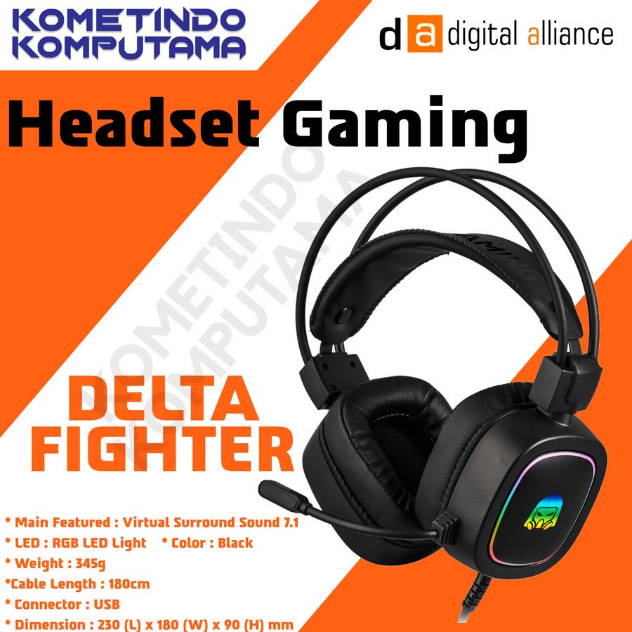 Digital Alliance Headset Gaming Delta Fighter RGB Virtual Surround Sound 7.1 - Black