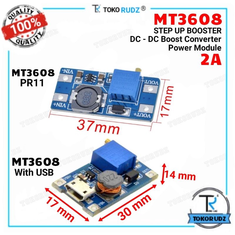 MT3608 Step Up DC to DC 2A Konverter Booster Modul StepUp Penaik Tegangan Volt