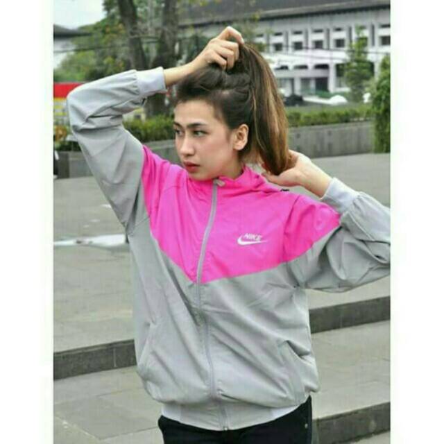 Jaket parasut nike pink abu kombinasi