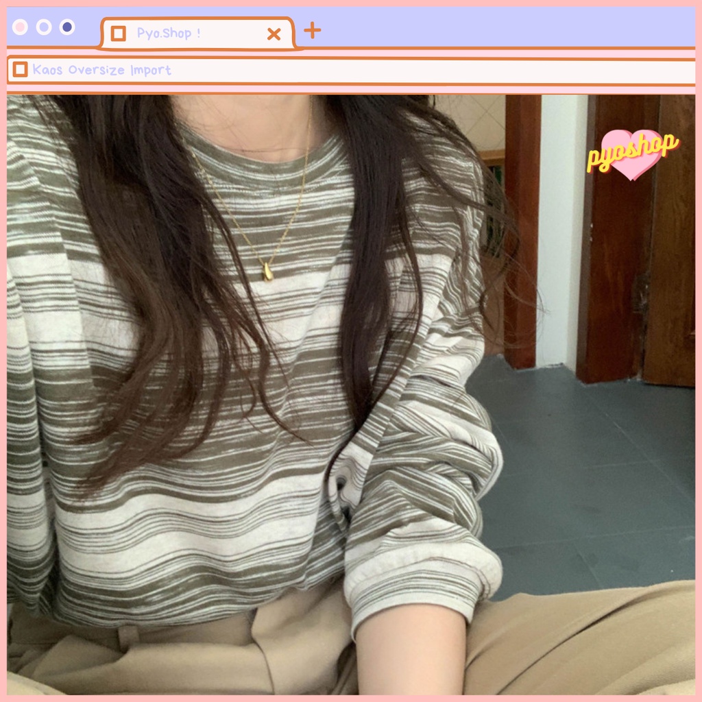 Oversize Tee Tshirt Kaos Import Longgar Motif GARIS LENGAN PANJANG