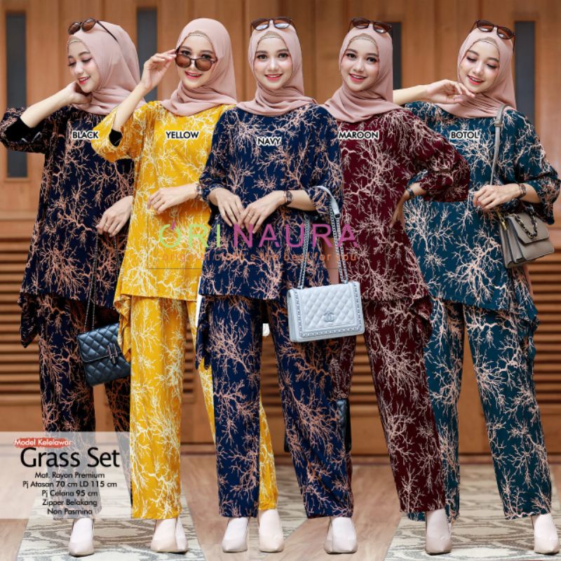 SETELAN WANITA JUMBO GRASS SET ORI BY #1 NAURA SETELAN WANITA RAYON ADEM