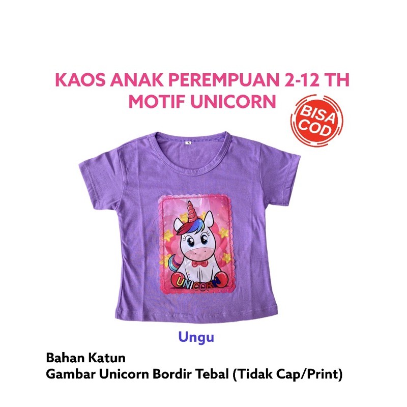 BAJU KAOS ANAK PEREMPUAN UNICORN 2-12 TH / KAOS OBLONG ANAK MURAH / KAOS ANAK CEWEK UNICORN LED