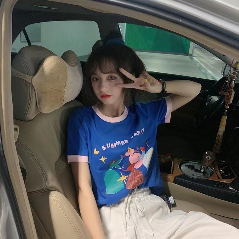 MOOGU ♡ Kaos lengan pendek atasan pendek wanita dengan motif print lucu