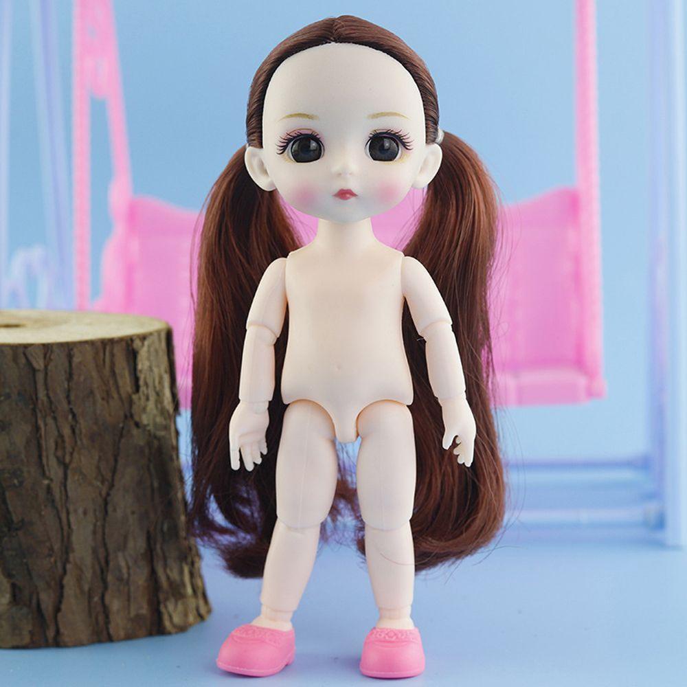 SKJK  BJD Boneka Rias Boneka Mainan Boneka Cewek 16cm Mata 3D Rambut Panjang1/12 Doll