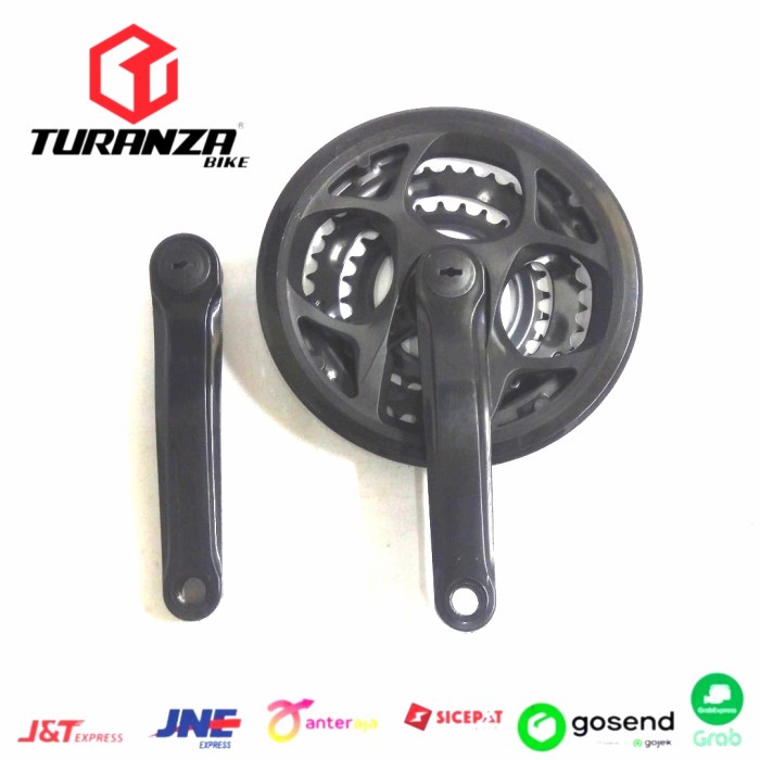 Crank Sepeda Mtb Crankset 3 Speed Chainring Merek Turanza Gear Hitam