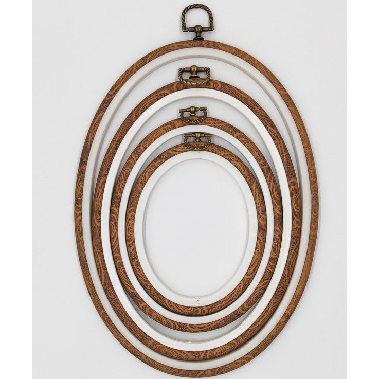 Pemidangan sulam oval/embroidery hoop oval motif kayu antik