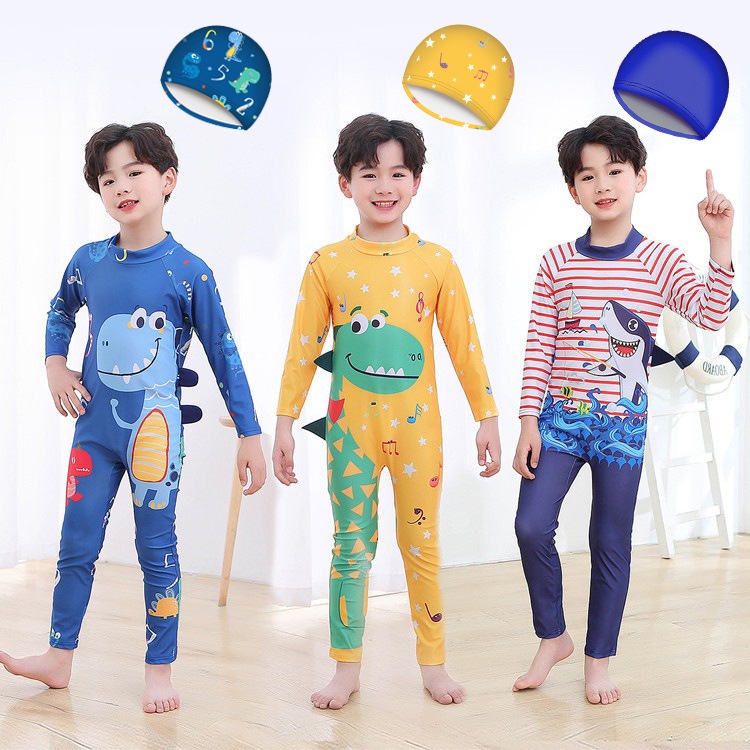 BR8-FREE TOPI Baju Renang Import Anak Laki Perempuan One Piece Lengan Panjang