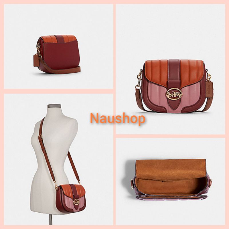 GEORGIE SADDLE BAG WITH COLORBLOCK PUFFY QUILTING COACH C5798 GOLD / TRUE PINK MULTI