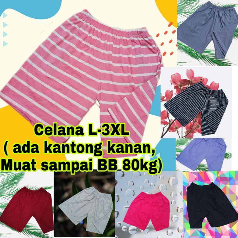 Celana wanita bahan kaos stretch size M - XXXL (ada kantong) - Celana pendek jumbo wanita