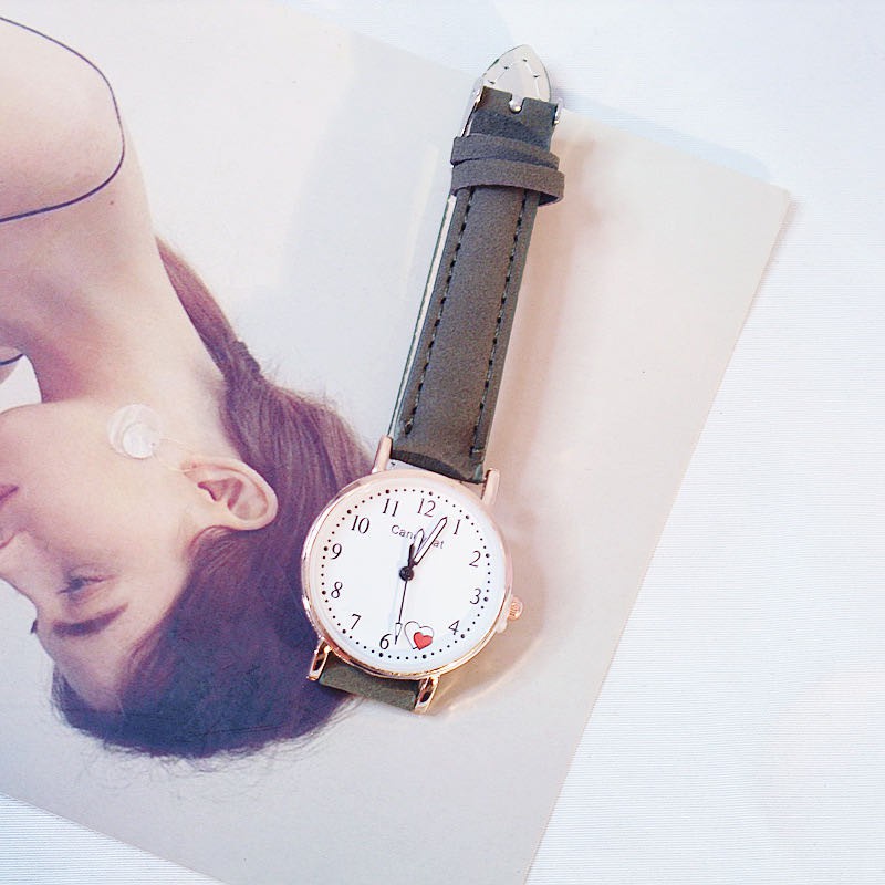 [COD] Jam Tangan Import Gaya Korea Jam Tangan Quartz Analog Casual Gaya Retro Wanita Korea Strap PU Cantik-Candy cat love hijau