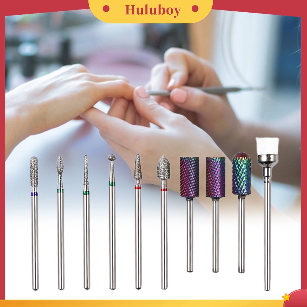 Huluboy Huluboy♡ 10pcs / Set Mata Bor Kuku Bahan Alloy Tungsten Untuk Manicure