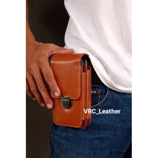 Dompet Hp Pinggang Pria 2 Slot Kulit Sapi Asli