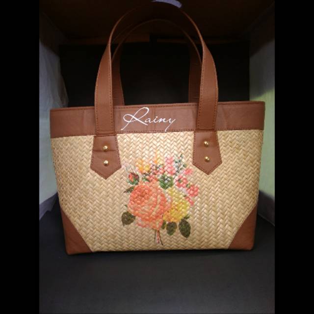 Tas kepang Pandan decoupage