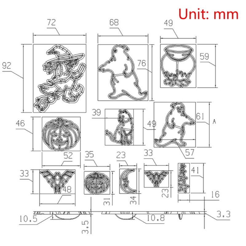 11 Pcs / Set Cetakan Pemotong Kue Kering Biskuit Model Tekan Desain Kartun Halloween 3D