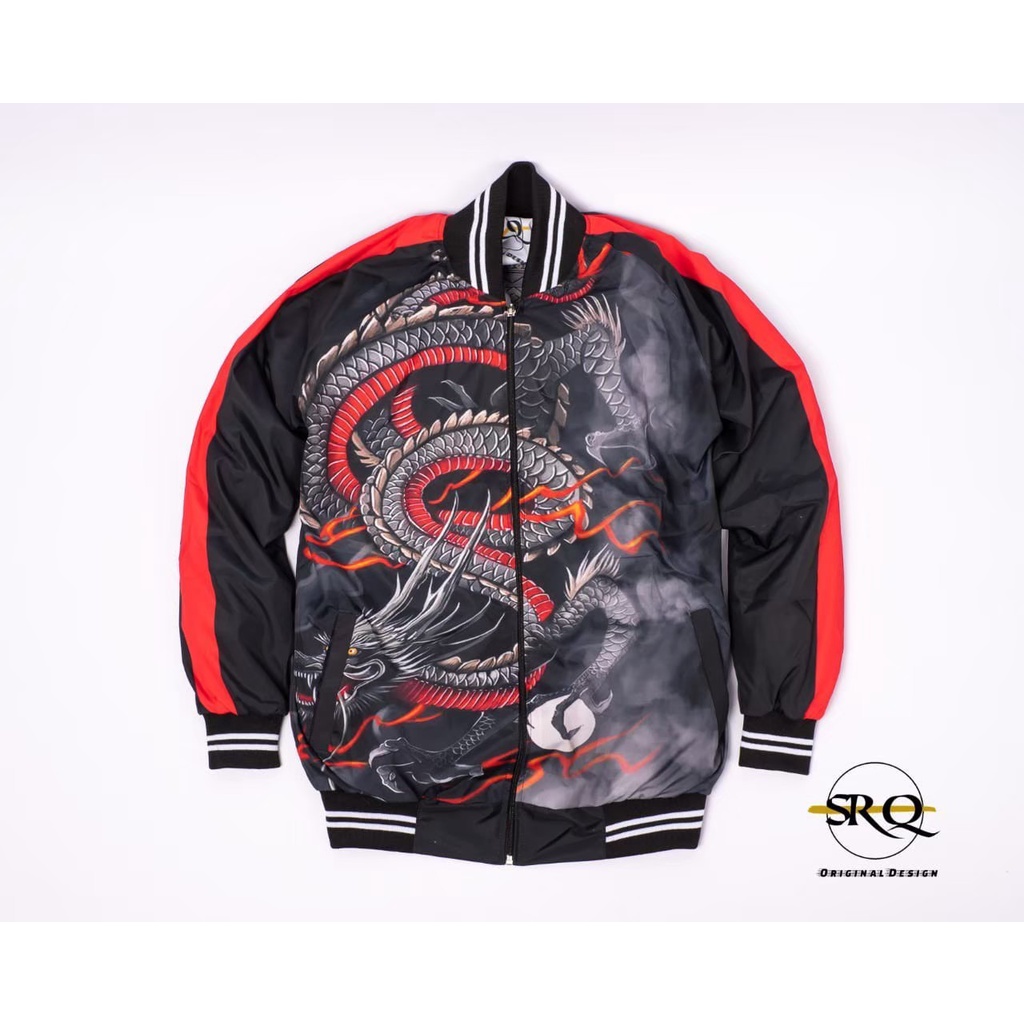 Jaket Sukajan Naga Jacket Dragon Jepang Japan Warna Hitam Kombinasi Merah Abu Pria Lelaki Laki Cowo 