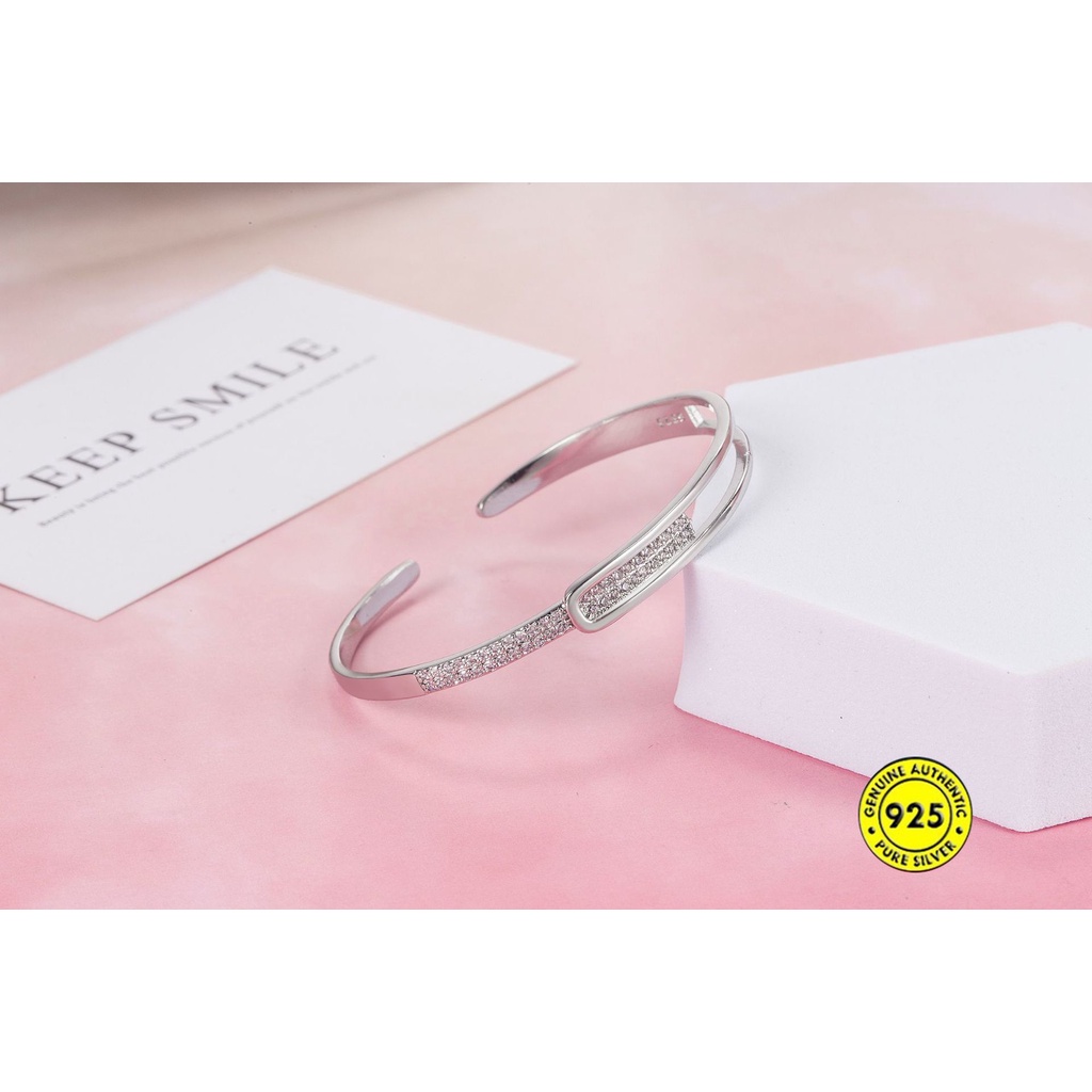 Gelang Silver Model Terbuka Dapat Disesuaikan Untuk Wanita