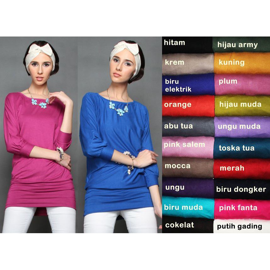 Baju Atasan Kaos Wanita Lengan Panjang Model Batwing Kelelawar All Size
