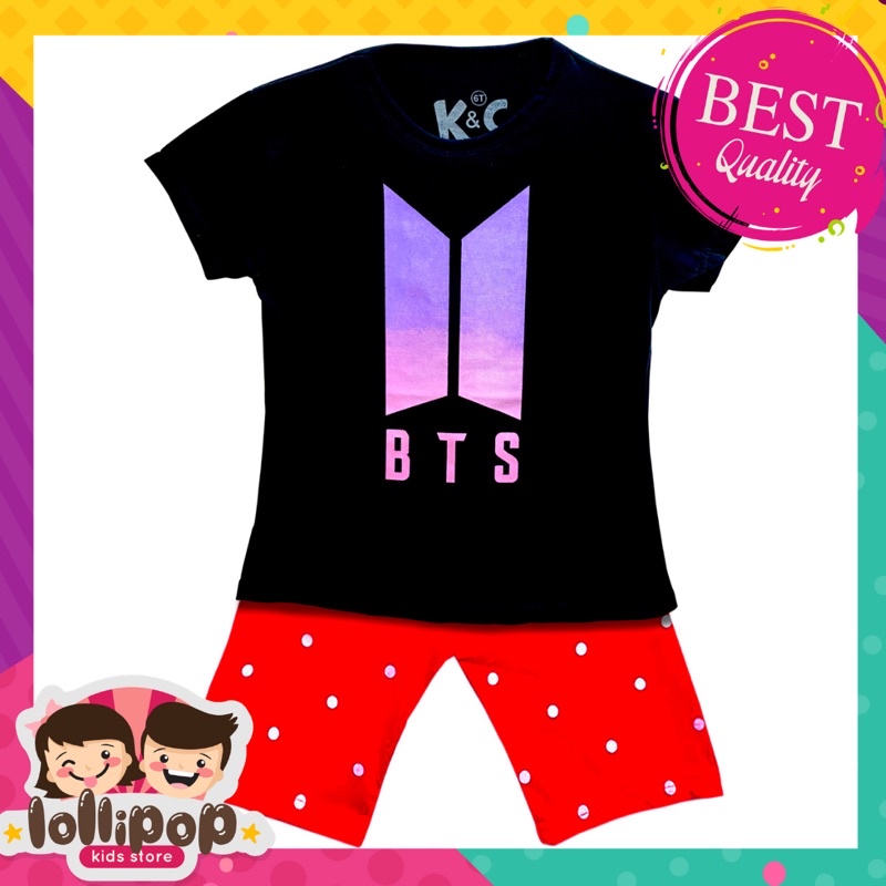 Lollipop Kids Store Setelan Anak Perempuan Motif BTS Hitam CELANA MERAH Usia 1-10 Tahun