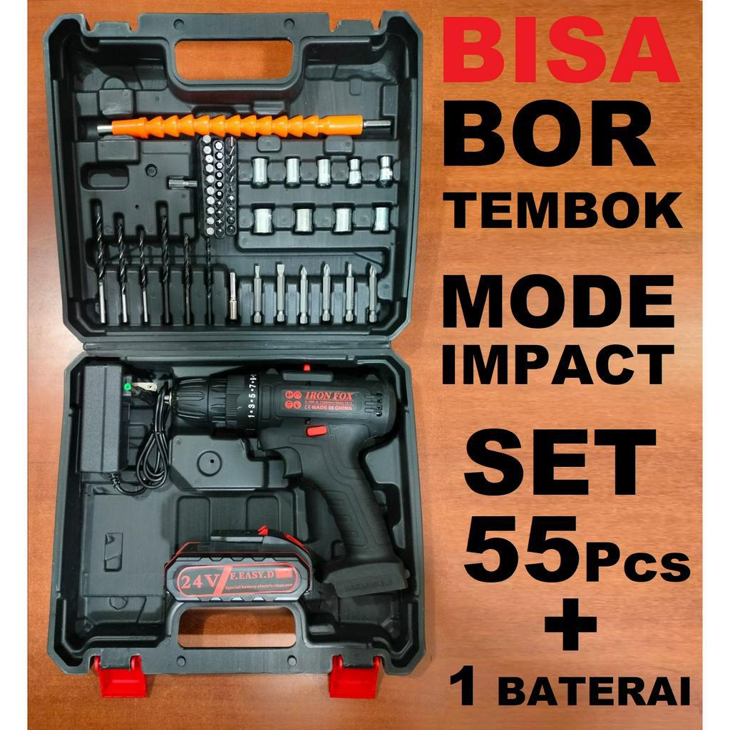 set Mesin Bor Obeng set 47 pcs Elektrik Cordless Screwdriver  Mesin Bor Mini Obeng