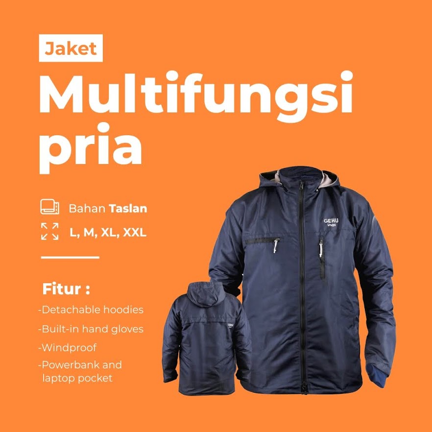 Jaket Varka 13 Fitur Kekinian Model Iwearzule High Quality Original GeHu Waterproof Navy Series