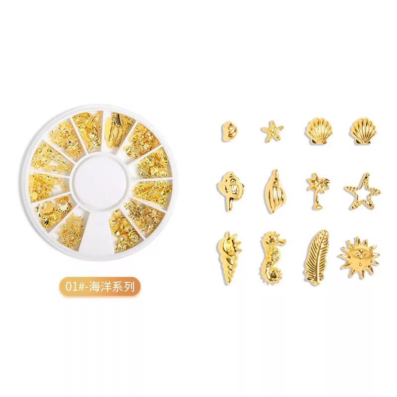 Nail wheel acc gold hard ware / hiasan nailart sea world cross nail charm