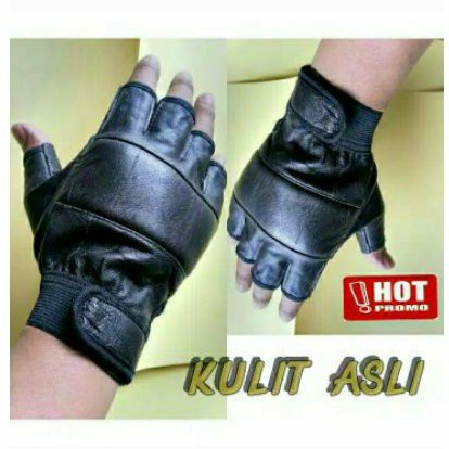 Sarung tangan kulit half finger glove daily motor gowes bikers