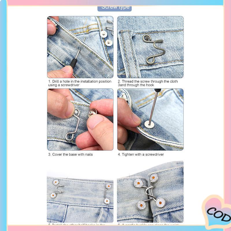 COD❤️ Kuku Gratis Pinggang Dilepas Penutup Tombol Jeans Penyesuaian Tombol Logam Adjustable Kancing