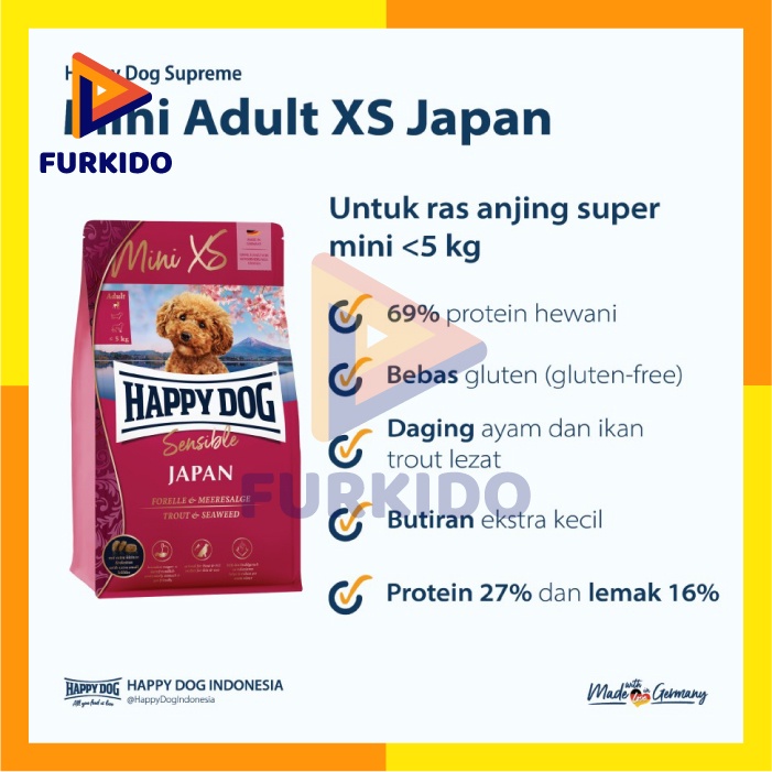 Happy Dog Supreme Adult Mini XS Japan 1,3 Kg / Makanan Kering Anjing