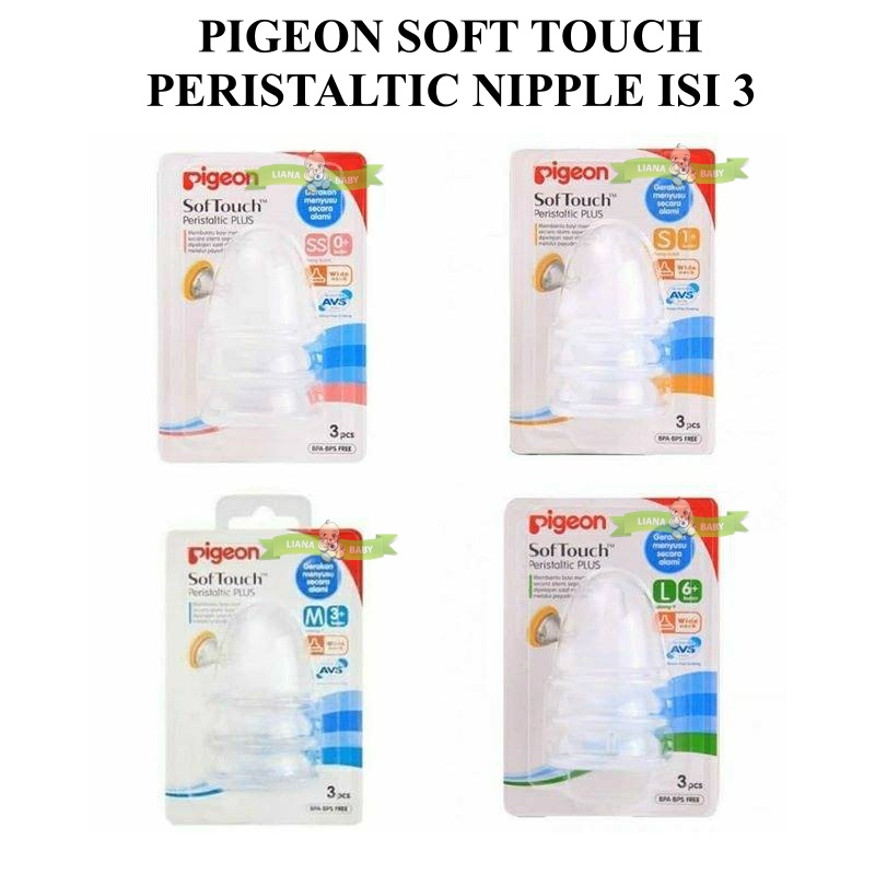 BOSU31 Pigeon Soft Touch Peristaltic Plus Nipple Dot Bayi isi 3 Pcs