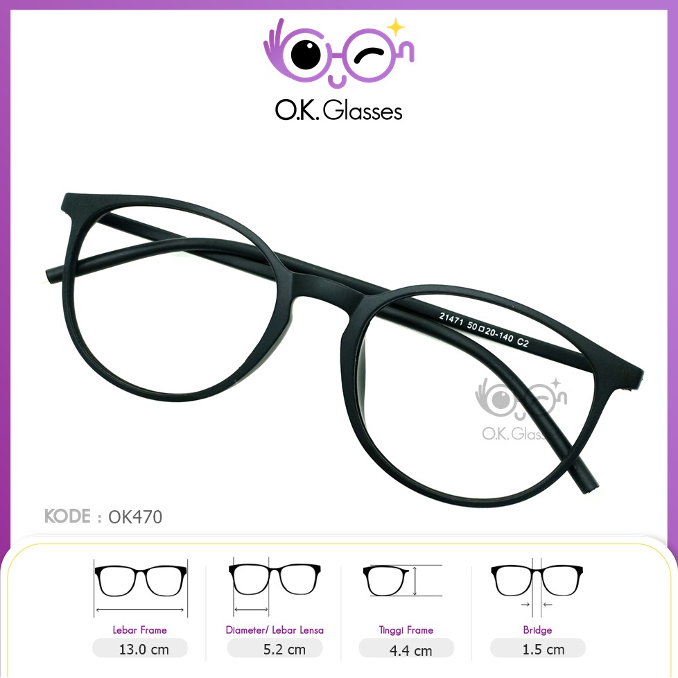 Kacamata OK Glasses OK470 Black Korea Pria / Wanita Bisa Request Minus Photocromic Anti Blueray