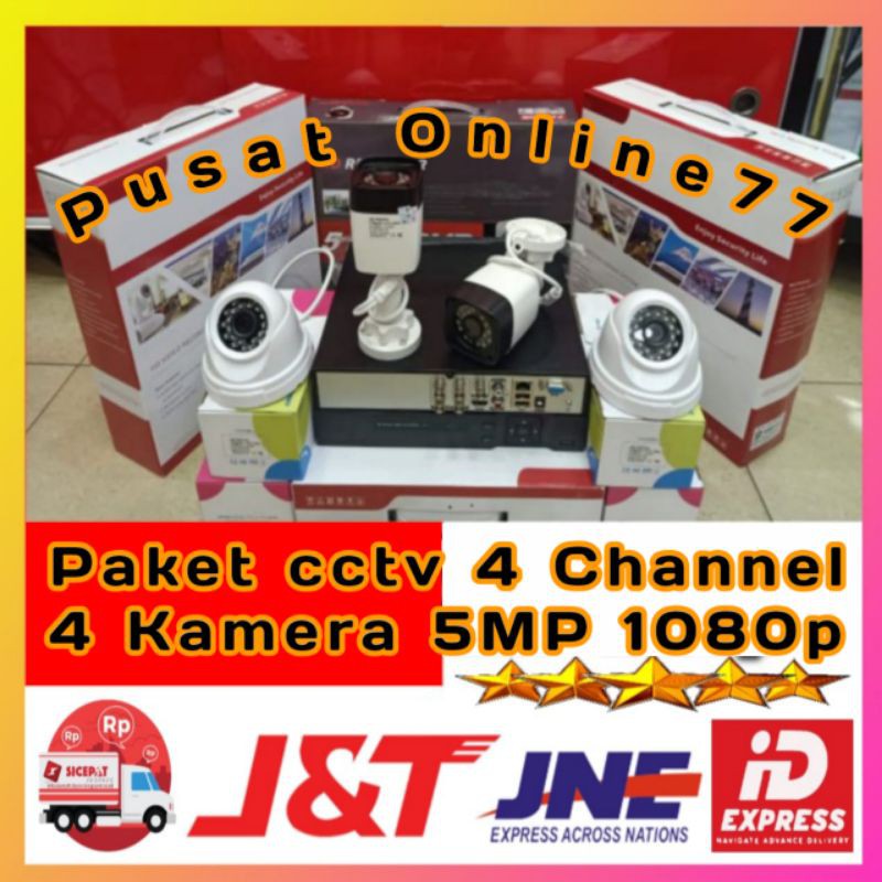 PAKET CCTV 4 CHANNEL 4 KAMERA 5MP BEST QUALITY LENGKAP