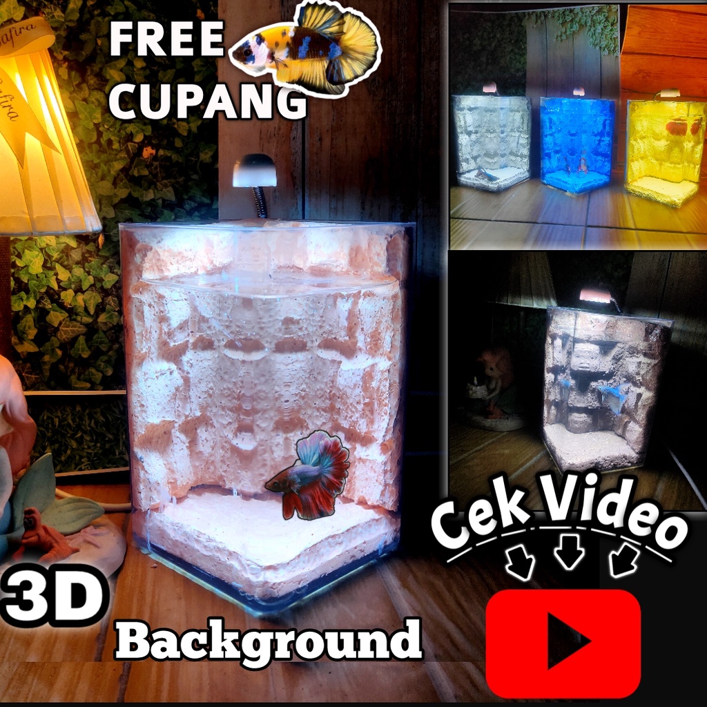 Aquarium mini soliter akrilik 3D Background ikan cupang hias Soliter Selfie akrilik HIASAN DIINDING 