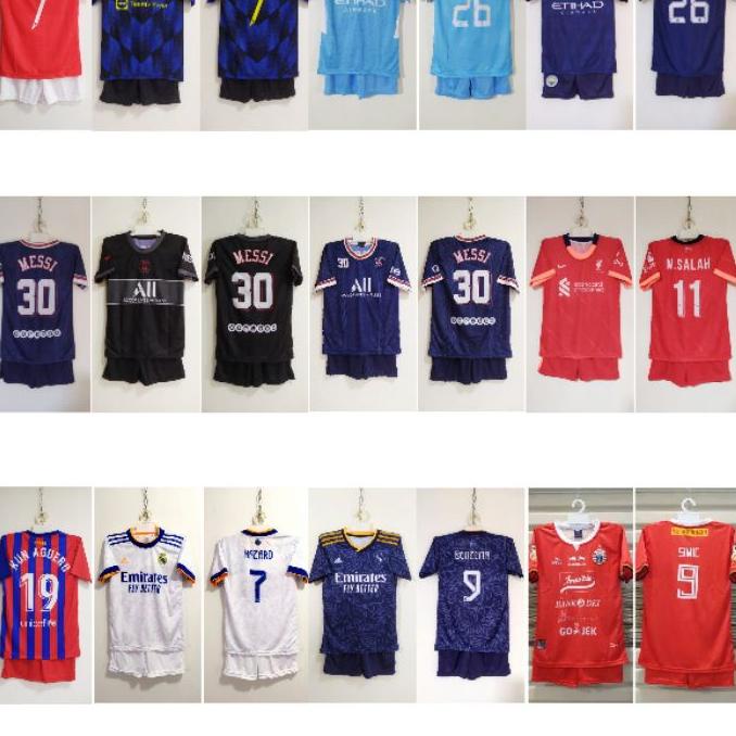 Jersey Setelan Bola Anak Messi Ronaldo Hazard Dybala Lukaku Salah Mahrez Aguero Anak Baju Bola Anak 