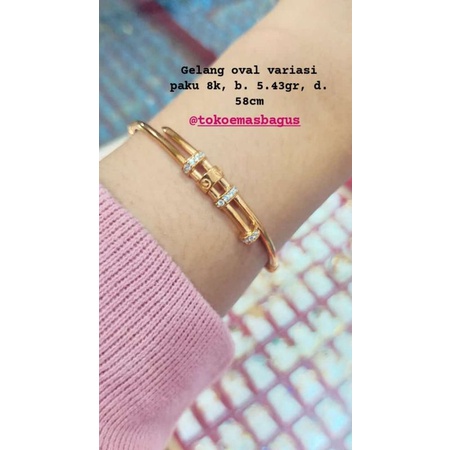 gelang oval emas asli variasi paku Permata k375/8k