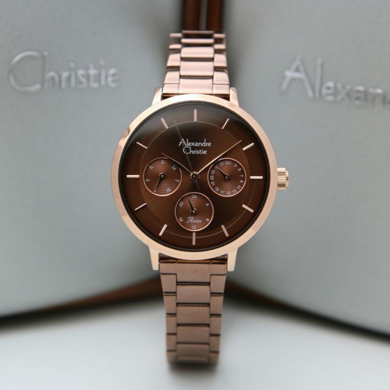 JAM TANGAN WANITA ALEXANDRE CHRISTIE AC 2871 BROWN ROSEGOLD