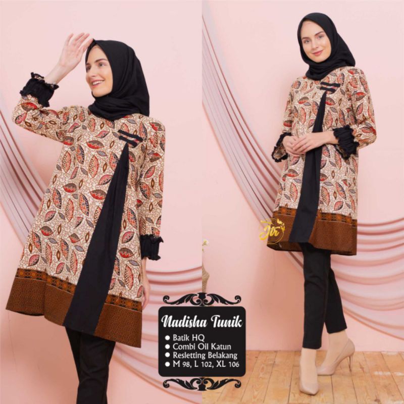 tey-17 Batik Wanita ASJ SA HRB026 Kenogo Kemeja Tosca Pendek tunik batik-Nadisa merah