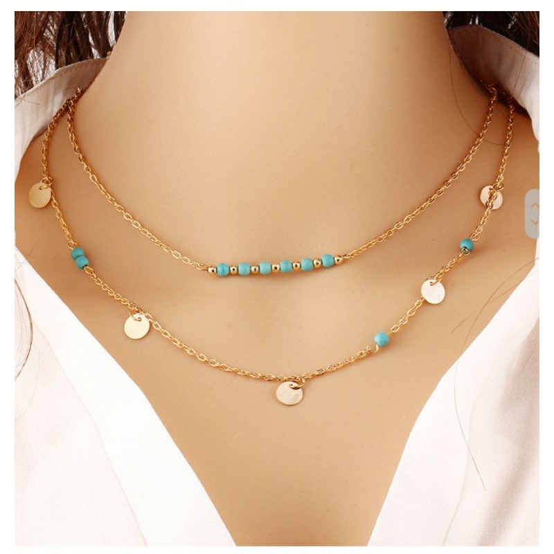 Kalung Etnik Multilayer Hijab Gold Silver Fashion Korea Multi Layer Impor Bohemian Vintage