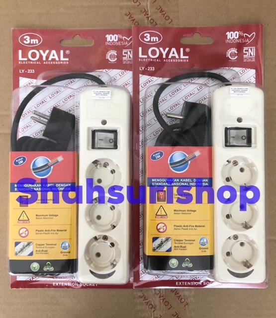 STOP KONTAK 3 LUBANG + SAKLAR 3 METER LOYAL LY 233 KB3