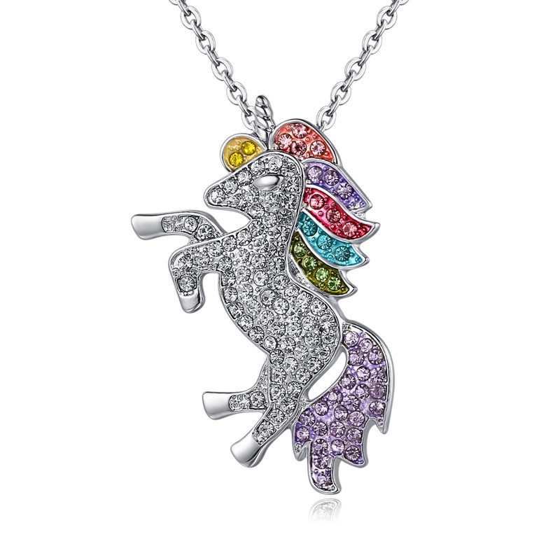 Fancyqube Kalung Liontin Unicorn Lapis Emas 18k Hias Berlian Cz Untuk Anak