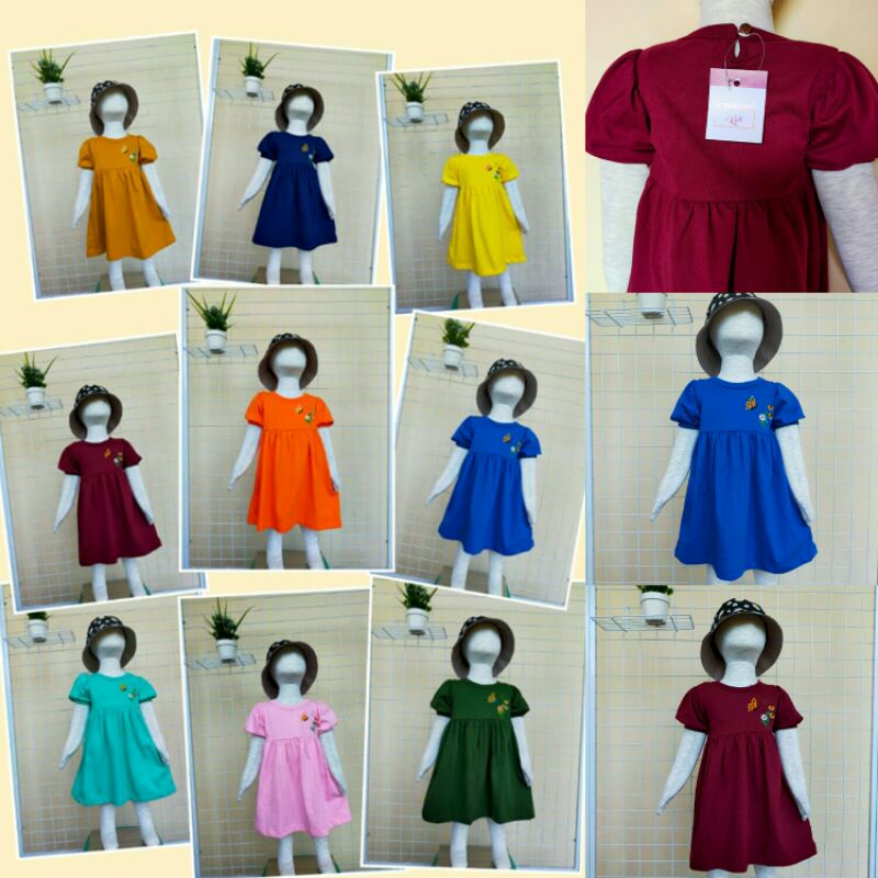 Baju Anak Perempuan Lengan Balon Pakaian Anak Perempuan Bordir Usia 1 - 7 Tahun Dress Balon Anak / D