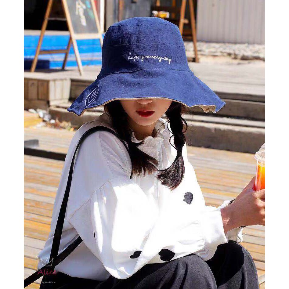 Topi Bucket Fisherman 2 Sisi Gaya Korea Casual untuk Wanita