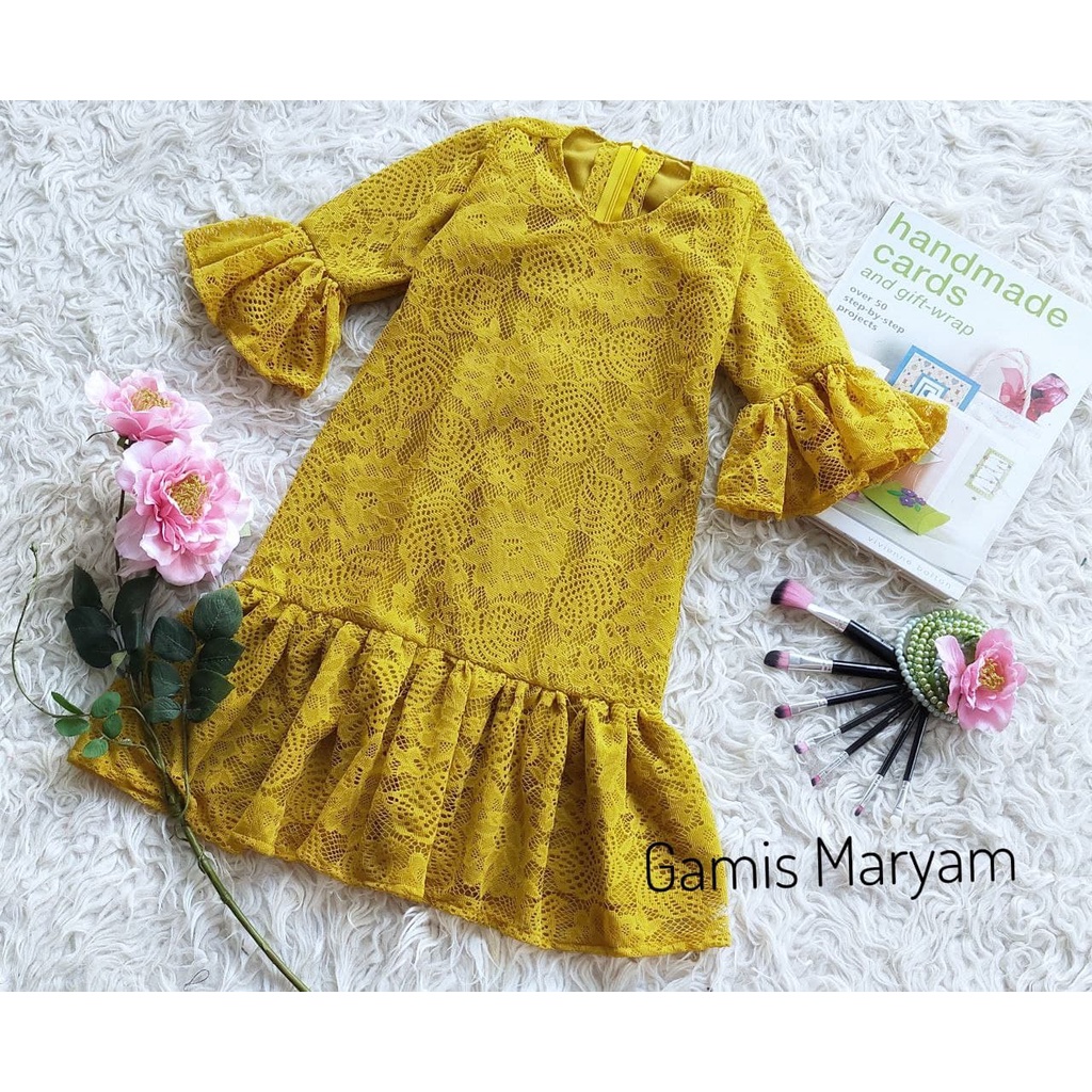 Gamis Maryam/Gamis Brukat Model Terbaru/Gamis Kekinian/Gamis Kondangan/Gamis Lebaran Warna Gold