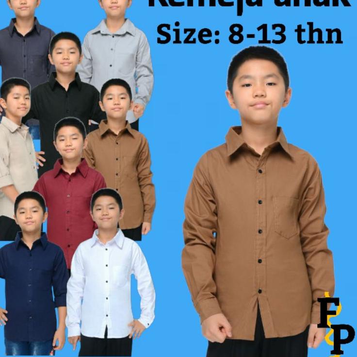 ❃ Pakaian Baju Anak Umur 8-13 Tahun Kemeja Polos Anak Laki laki Cowok Lengan Panjang Premium Murah ✬