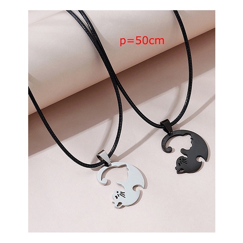 LRC Kalung Fashion Black+silver Color Cat Necklace Set Y65670