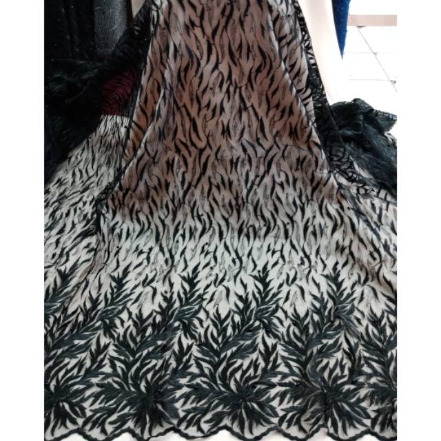Bahan tulle tile  bordir mutiara merambat renda atas bawah bahan gaun wedding kebaya harga per 50 cm